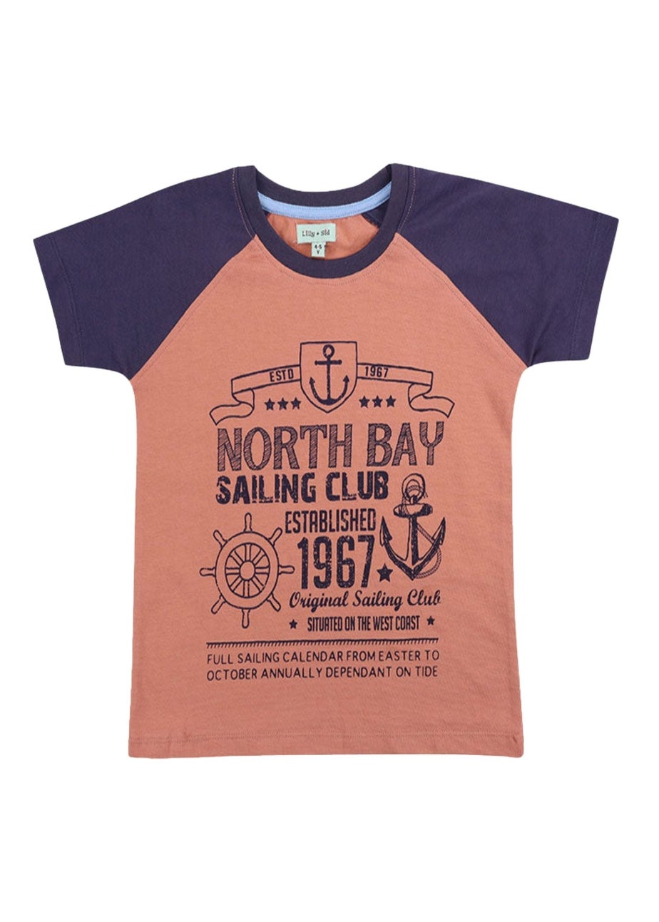 Lilly & Sid Organic Cotton Multicoloured Sailing Club Slogan Print T-Shirt (24 Months- 8 Years)