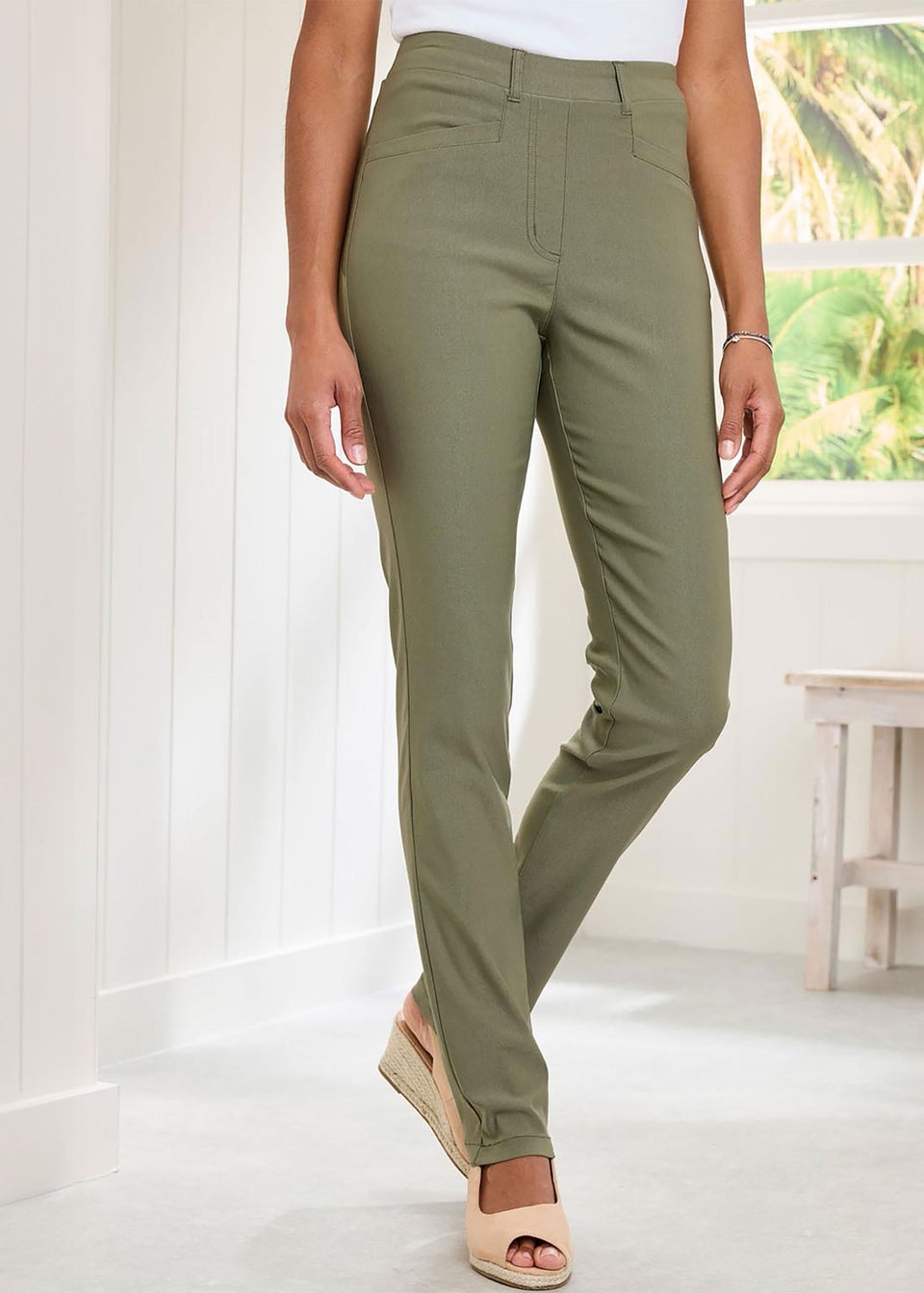 Cotton Traders Hazel Green Super-Stretchy Pull-On Slim-Leg Trousers