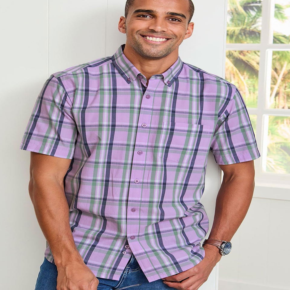 Cotton Traders Deep Lilac Short Sleeve Casual Check Shirt
