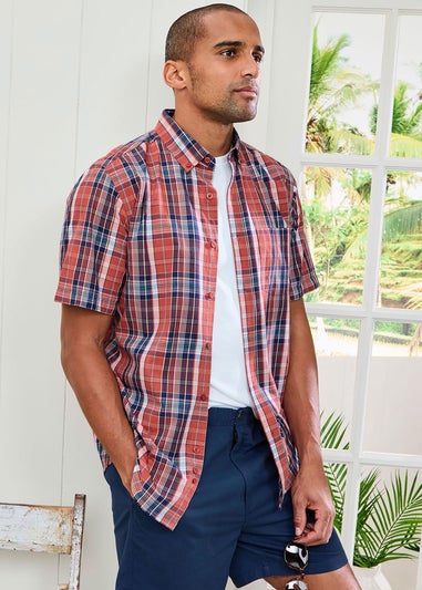 Cotton Traders Terracotta Short Sleeve Casual Check Shirt