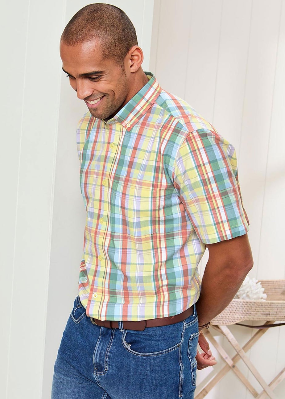 Cotton Traders Soft Yellow Short Sleeve Casual Check Shirt