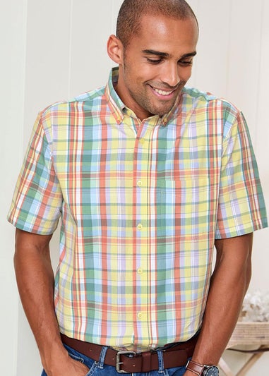 Cotton Traders Soft Yellow Short Sleeve Casual Check Shirt