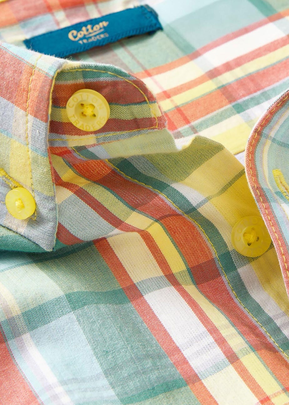 Cotton Traders Soft Yellow Short Sleeve Casual Check Shirt