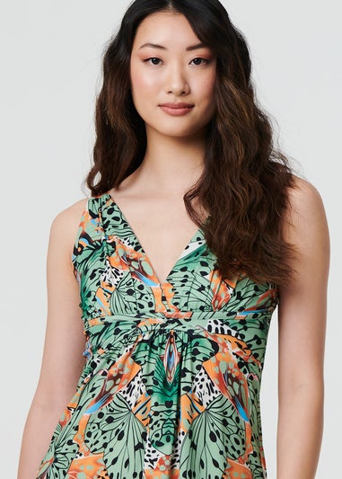 Izabel London Green Butterfly Print V-Neck Empire Maxi Dress