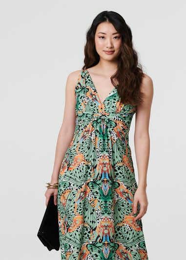 Izabel London Green Butterfly Print V-Neck Empire Maxi Dress