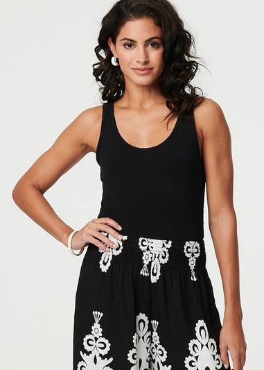 Izabel London Black Ikat Print High Waist Wide Leg Trousers