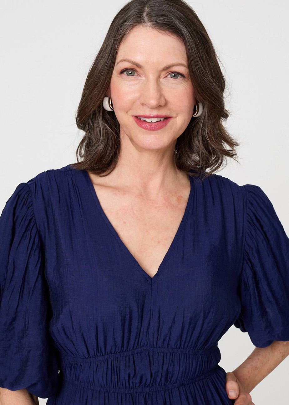 Izabel London Navy Printed 1/2 Sleeve Empire Maxi Dress