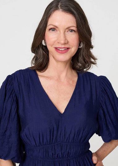 Izabel London Navy Printed 1/2 Sleeve Empire Maxi Dress