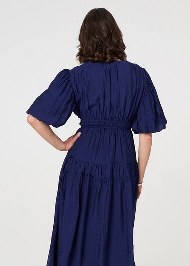 Izabel London Navy Printed 1/2 Sleeve Empire Maxi Dress