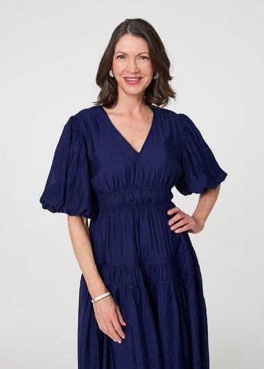 Izabel London Navy Printed 1/2 Sleeve Empire Maxi Dress