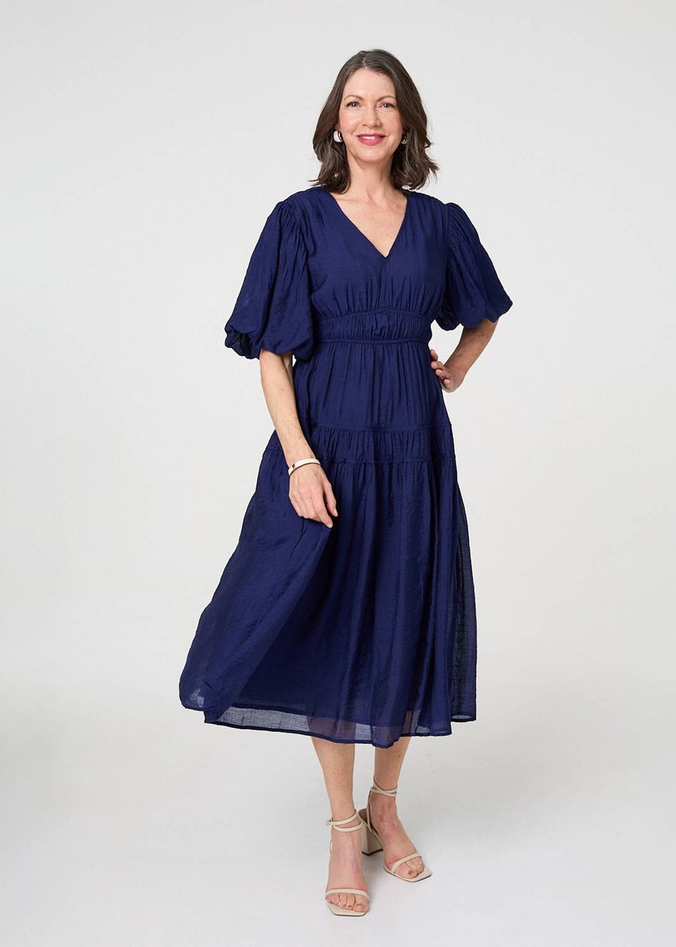 Izabel London Navy Printed 1/2 Sleeve Empire Maxi Dress