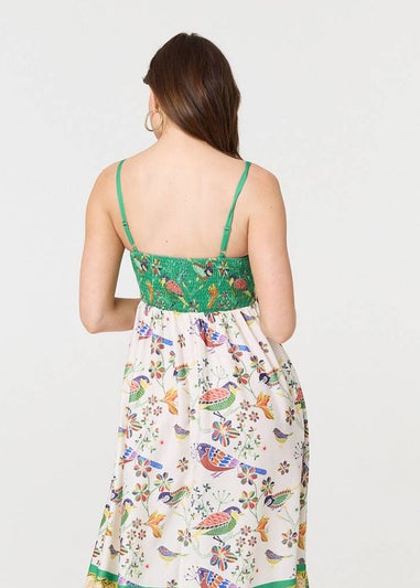 Izabel London Green Tropical Print Cami Strap Midi Dress
