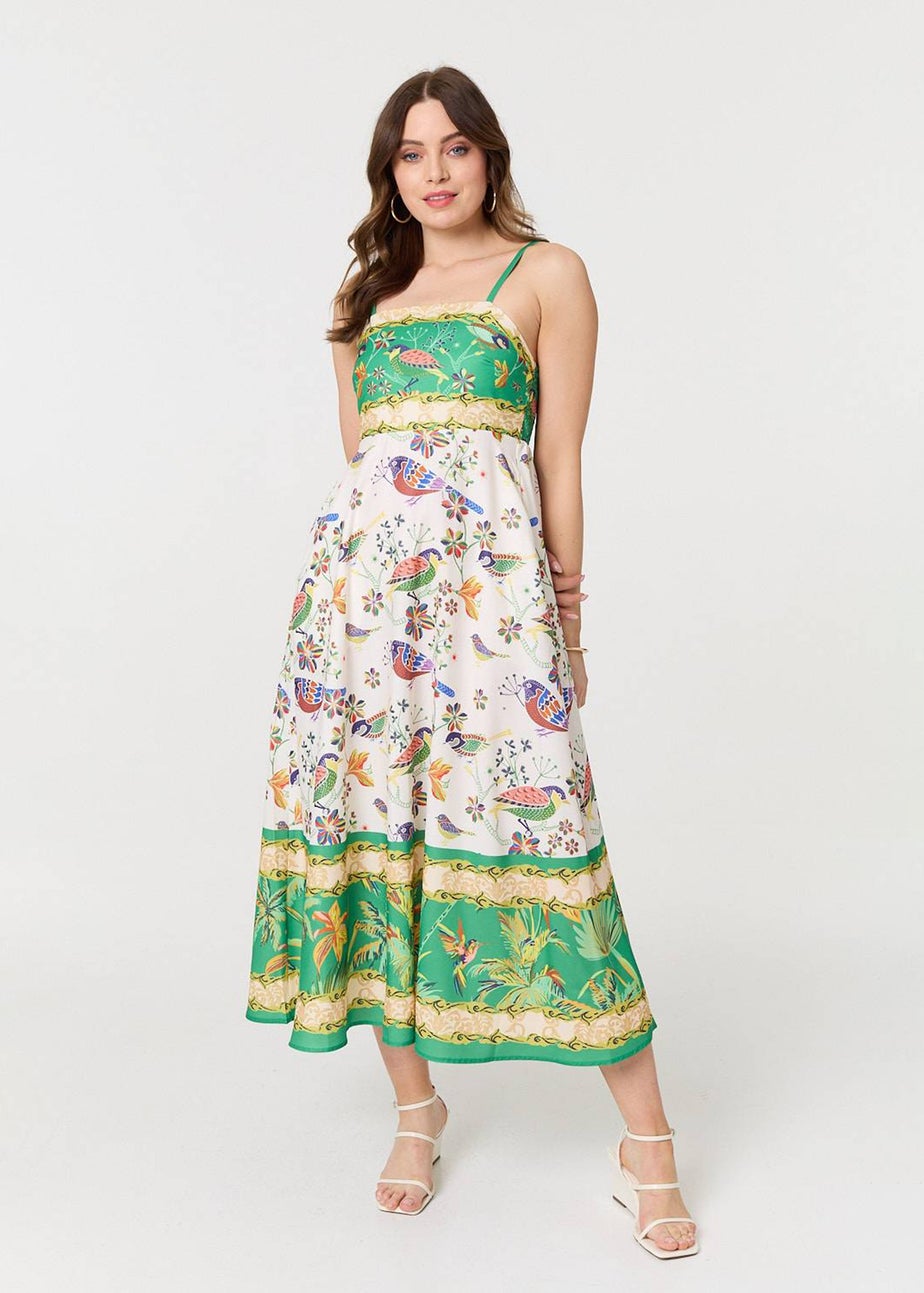 Izabel London Green Tropical Print Cami Strap Midi Dress