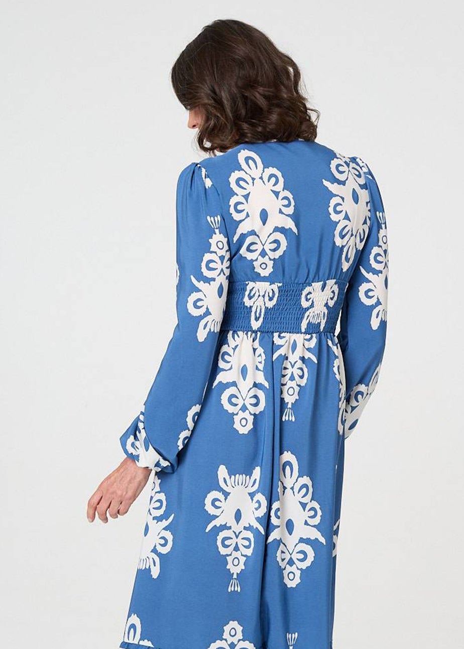 Izabel London Blue Ikat Print Empire Kimono Maxi Dress