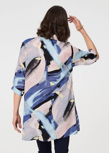 Izabel London Blue Brushstroke Print Collared Relaxed Shirt