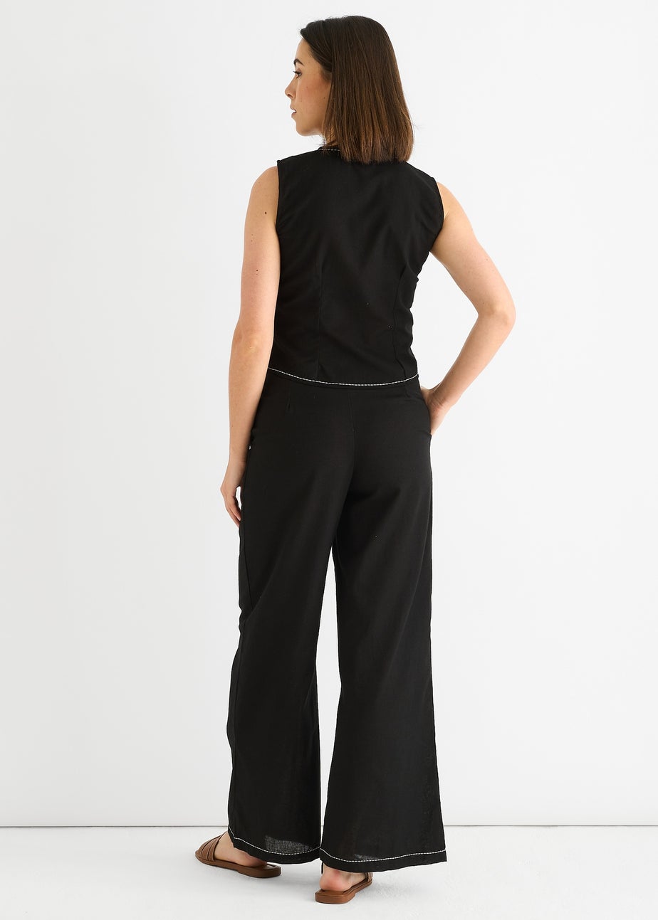 Gini London Black Cotton Contrast Stitch Detail Waist Coat