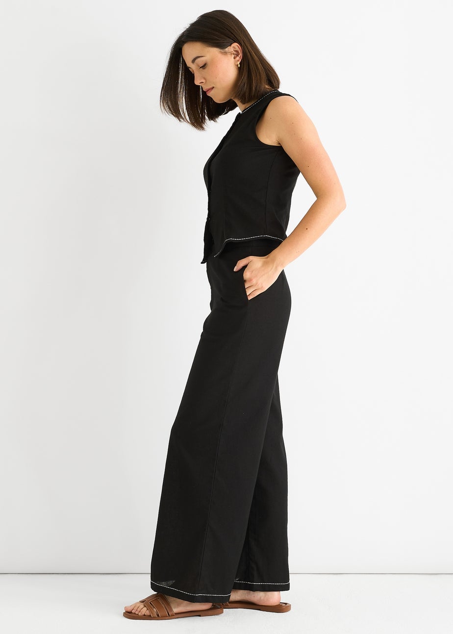 Gini London Black Cotton Contrast Stitch Detail Waist Coat