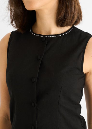 Gini London Black Cotton Contrast Stitch Detail Waist Coat