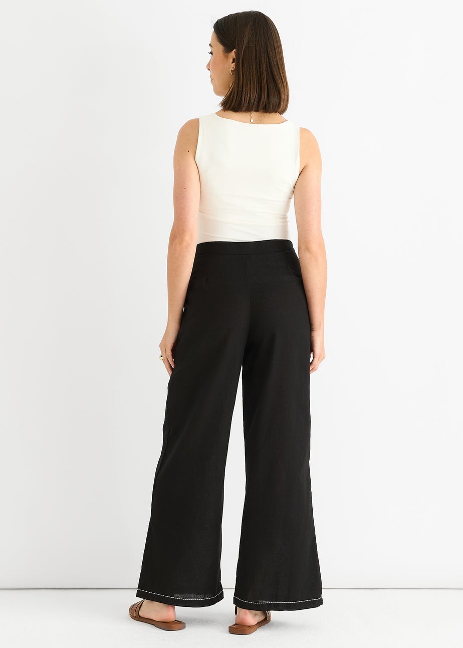 Gini London Black Contrast Embroidery Stitch Detail Trouser