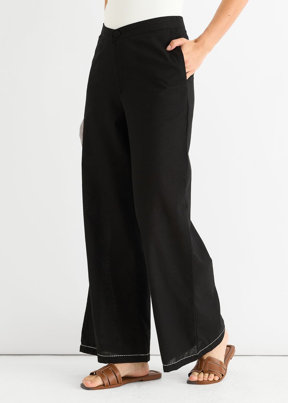 Gini London Black Contrast Embroidery Stitch Detail Trouser