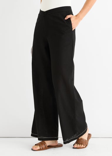 Gini London Black Contrast Embroidery Stitch Detail Trouser
