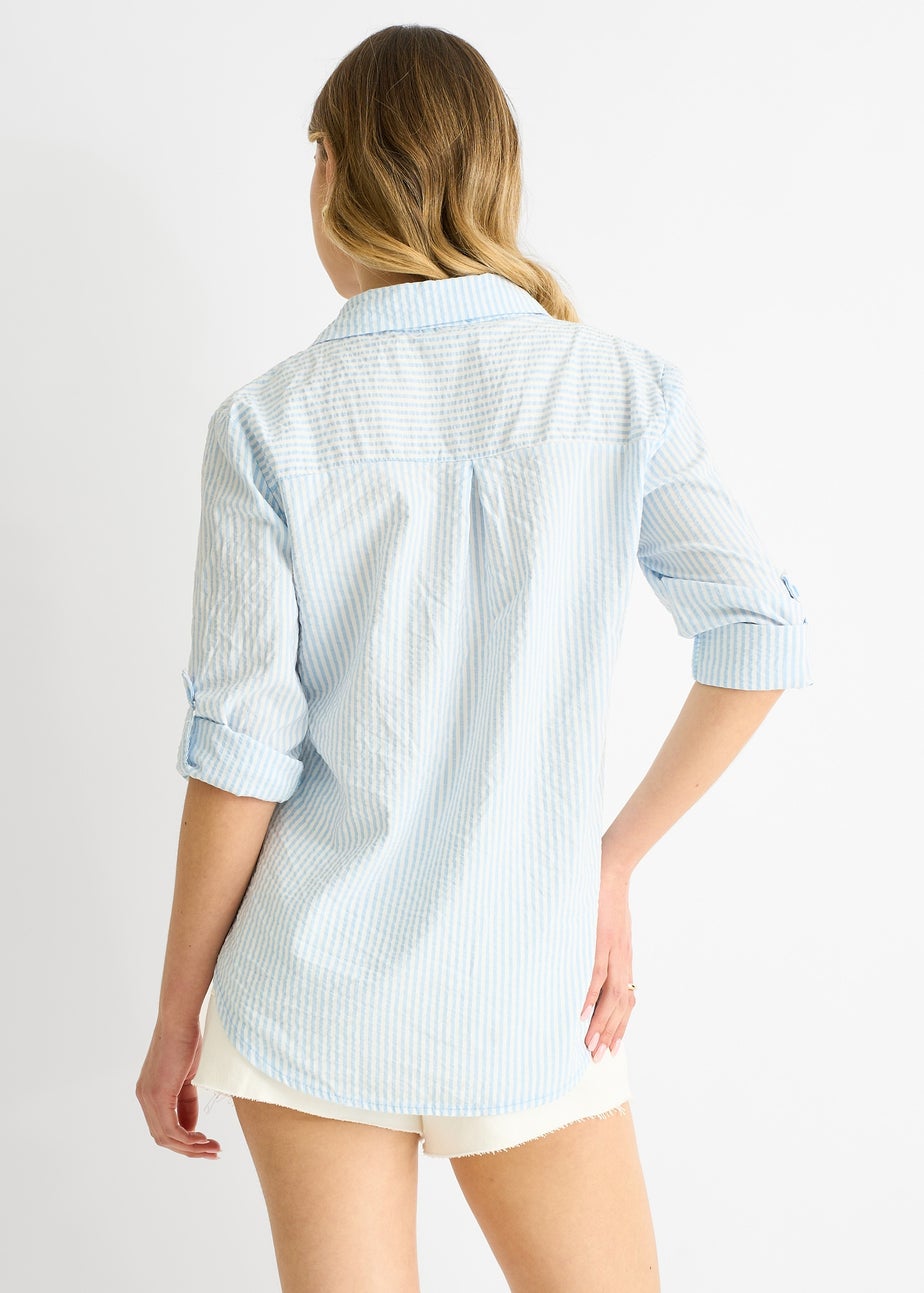 Gini London Blue Cotton Stripe Roll Up Sleeves Shirt