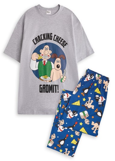 Vanilla Underground Wallace And Gromit Adults Grey Character Pyjama Set
