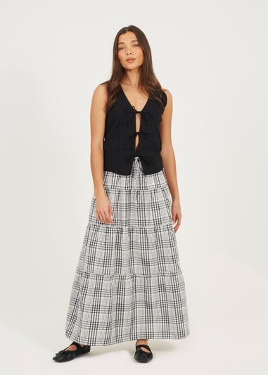 Brave Soul Brown Check Tiered Maxi Skirt