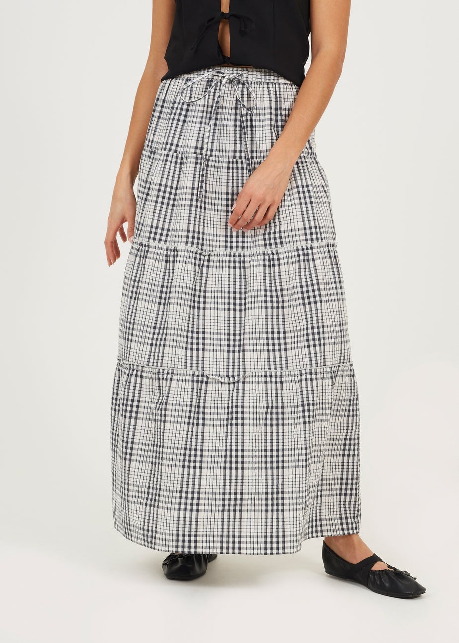 Brave Soul Brown Check Tiered Maxi Skirt