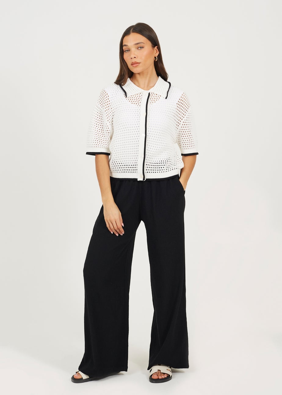 Brave Soul Cream Loose Knit Collared Blouse