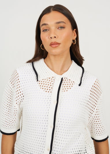 Brave Soul Cream Loose Knit Collared Blouse