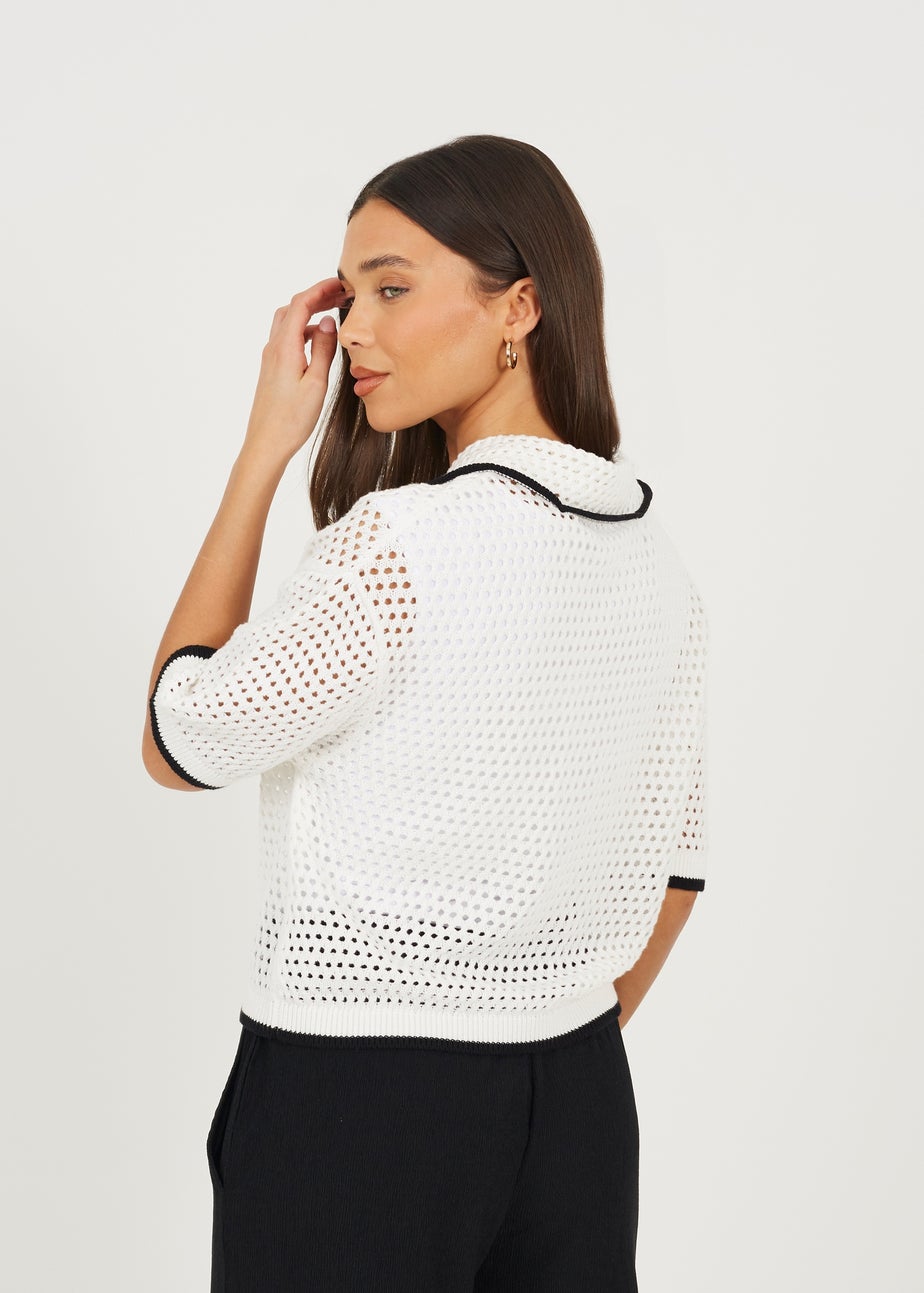 Brave Soul Cream Loose Knit Collared Blouse