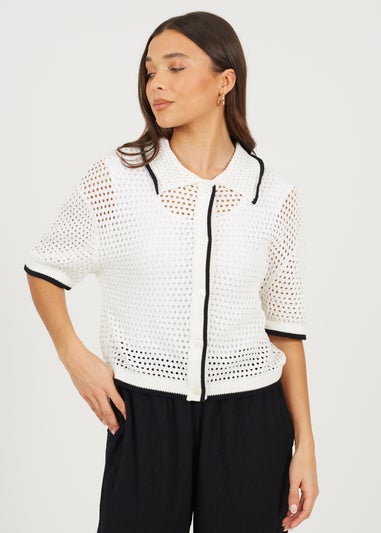 Brave Soul Cream Loose Knit Collared Blouse
