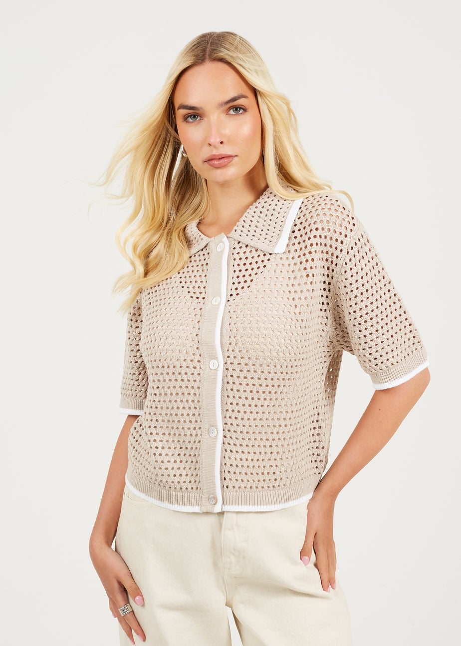 Brave Soul Stone Loose Knit Collared Blouse