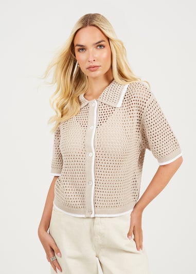 Brave Soul Stone Loose Knit Collared Blouse