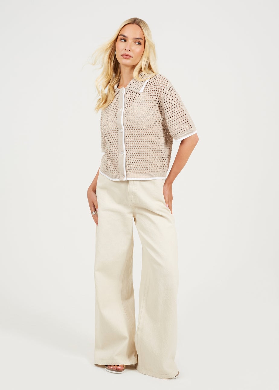 Brave Soul Stone Loose Knit Collared Blouse