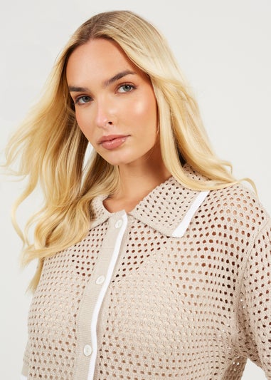 Brave Soul Stone Loose Knit Collared Blouse