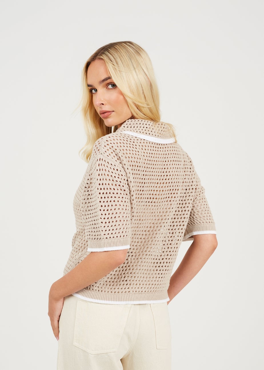 Brave Soul Stone Loose Knit Collared Blouse