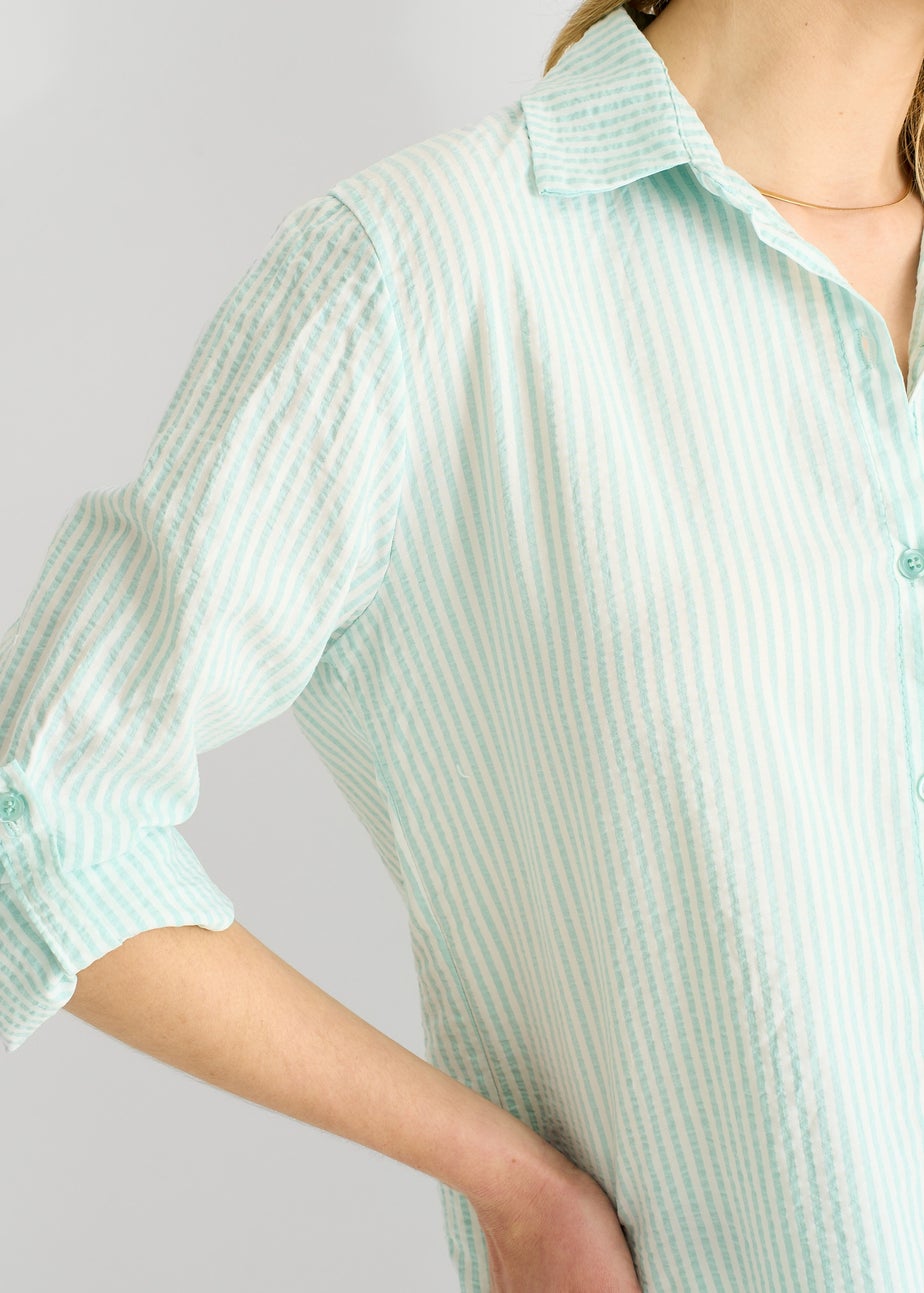 Gini London Sage Green Cotton Stripe Roll Up Sleeves Shirt