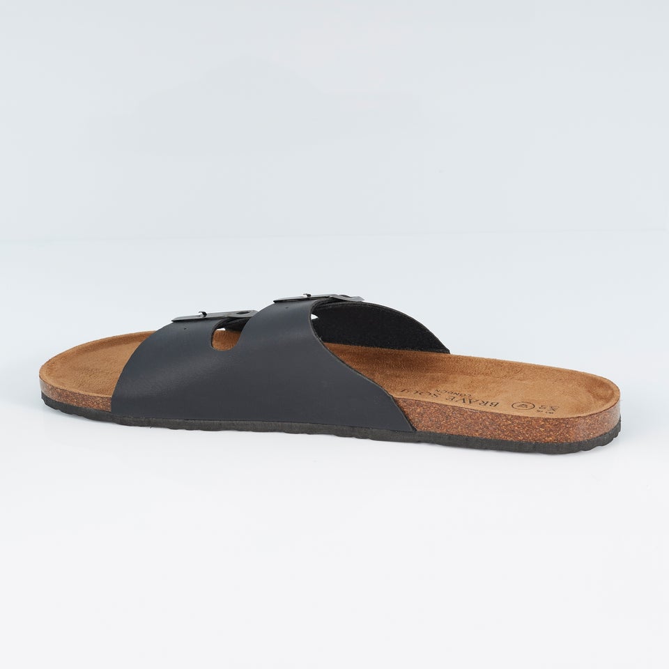 Brave Soul Black Faux Leather Cork Sandal