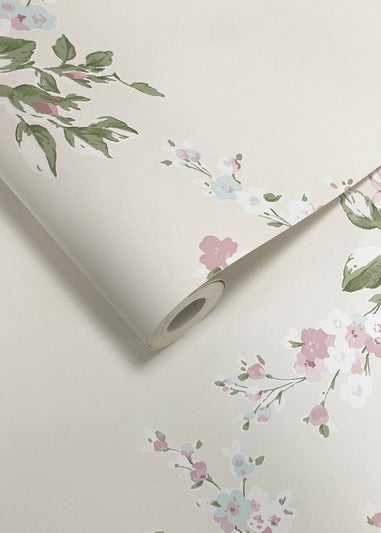 Catherine Lansfield Canterbury Floral Cream & Pink Wallpaper