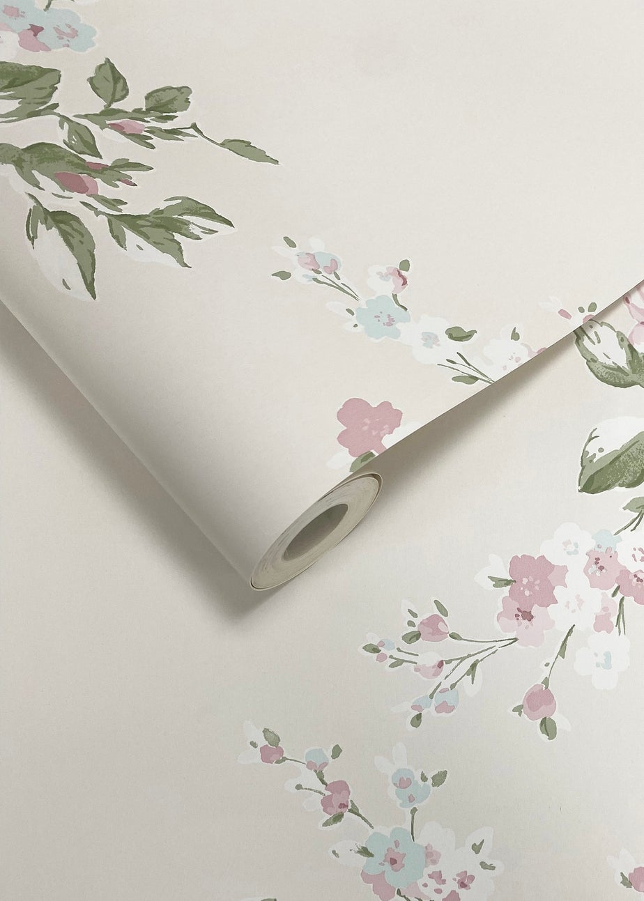 Catherine Lansfield Canterbury Floral Cream & Pink Wallpaper