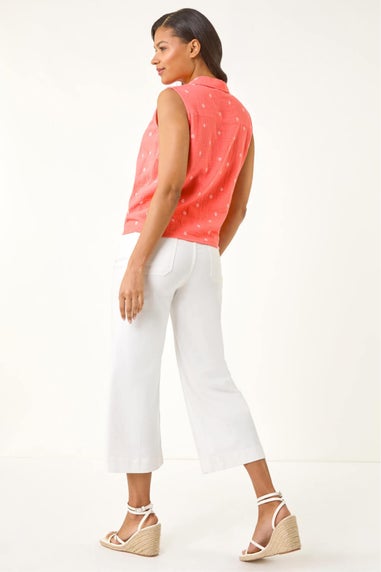 Roman Coral Embroidered Tie Front Blouse