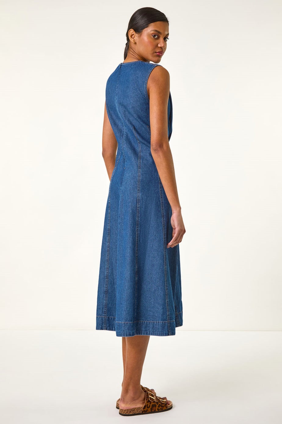 Roman Denim Panel Detail Midi Dress