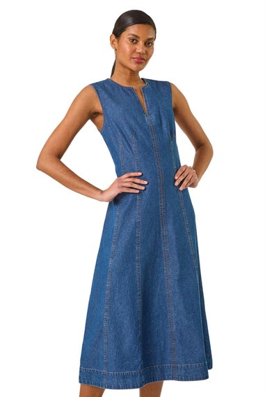 Roman Denim Panel Detail Midi Dress