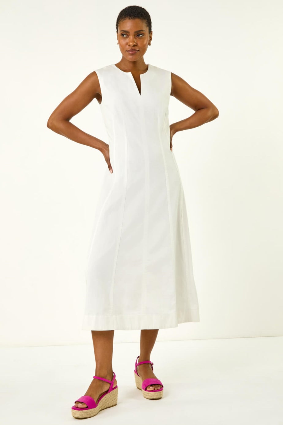 Roman White Panel Detail Midi Dress