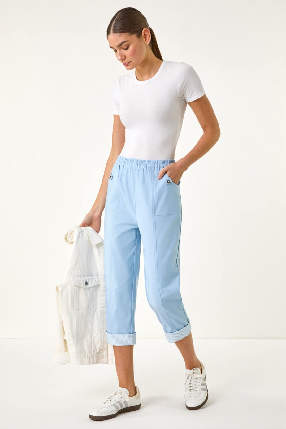 Roman Sky Blue Contrast Detail Cropped Stretch trouser