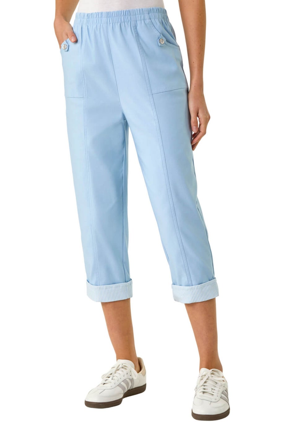 Roman Sky Blue Contrast Detail Cropped Stretch trouser