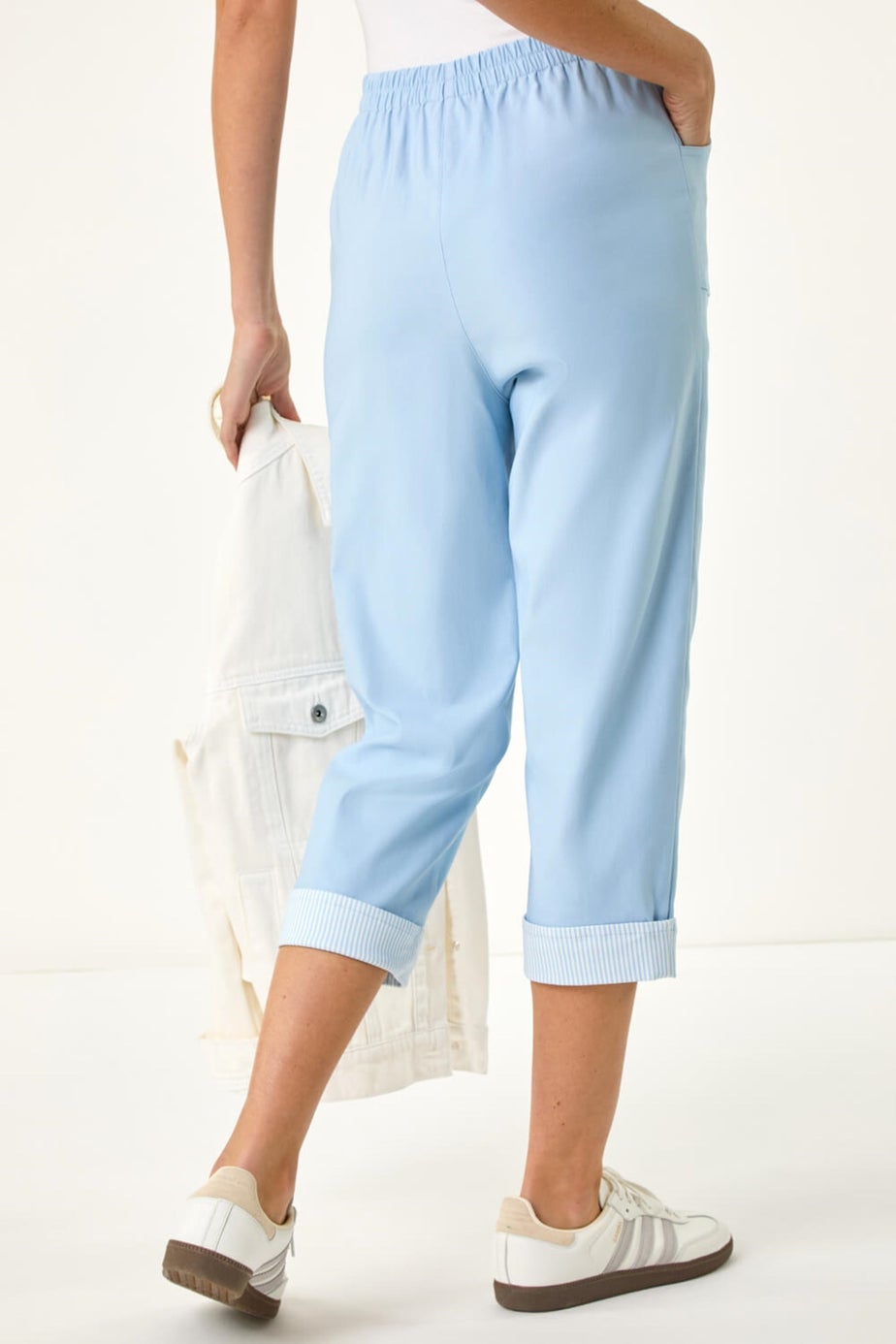 Roman Sky Blue Contrast Detail Cropped Stretch trouser