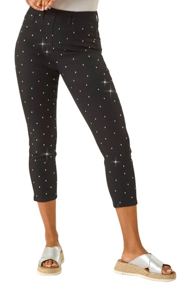 Roman Black Embellished Cropped Stretch Jeggings